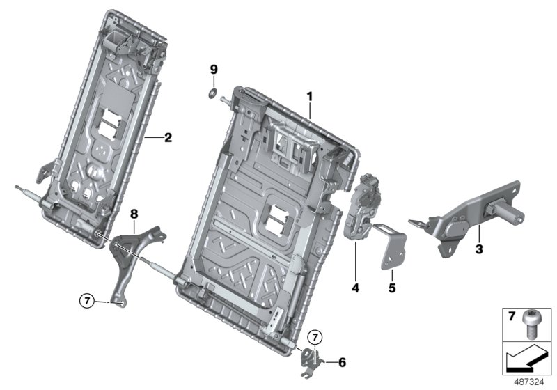 Seat, rear, seat frame, through-loading