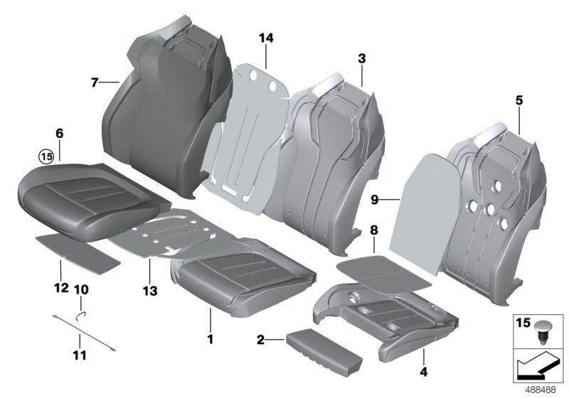 Seat, front, cushion and cover