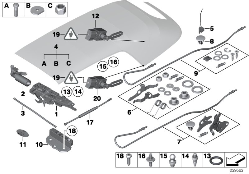 Folding top mounting parts