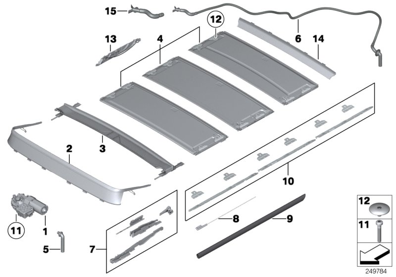 Panorama glass roof, mounting parts