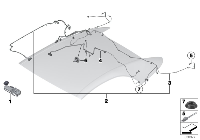 Convertible top, wiring harness