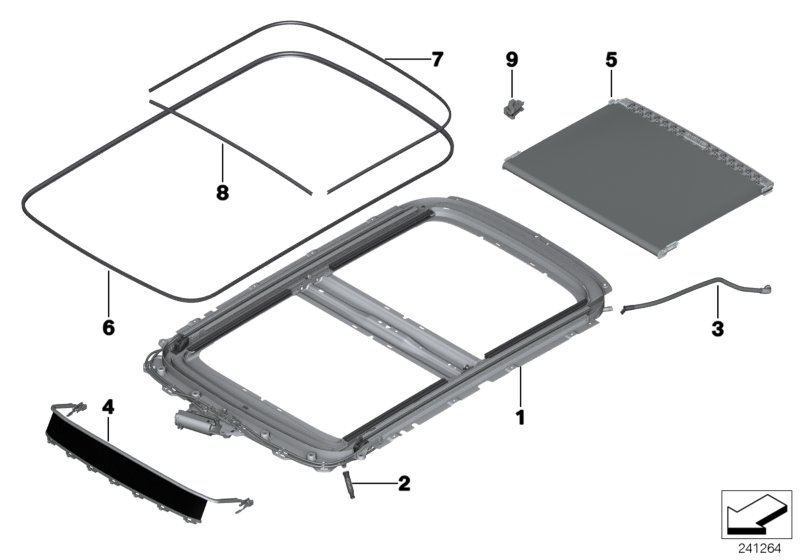 Panorama glass roof, mounting parts