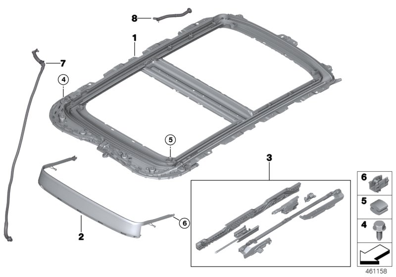 Panorama glass roof, mounting parts