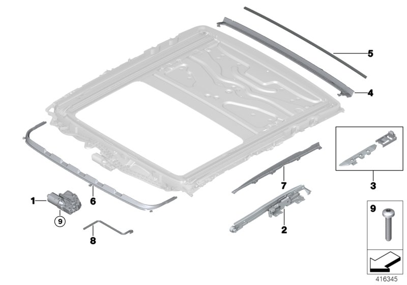 Slide/tilt sunroof mounted parts