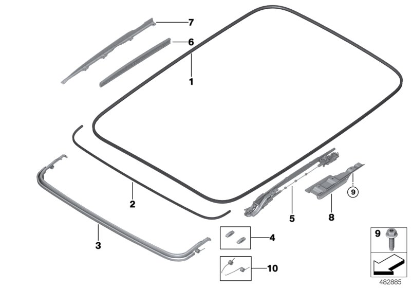 Panorama glass roof, mounting parts