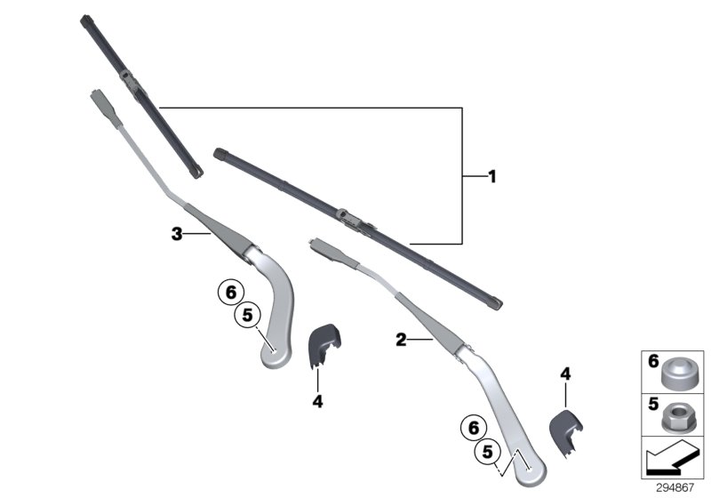 Single components for wiper arm