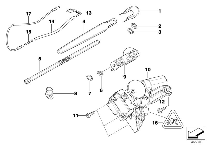 Single parts for rear window wiper
