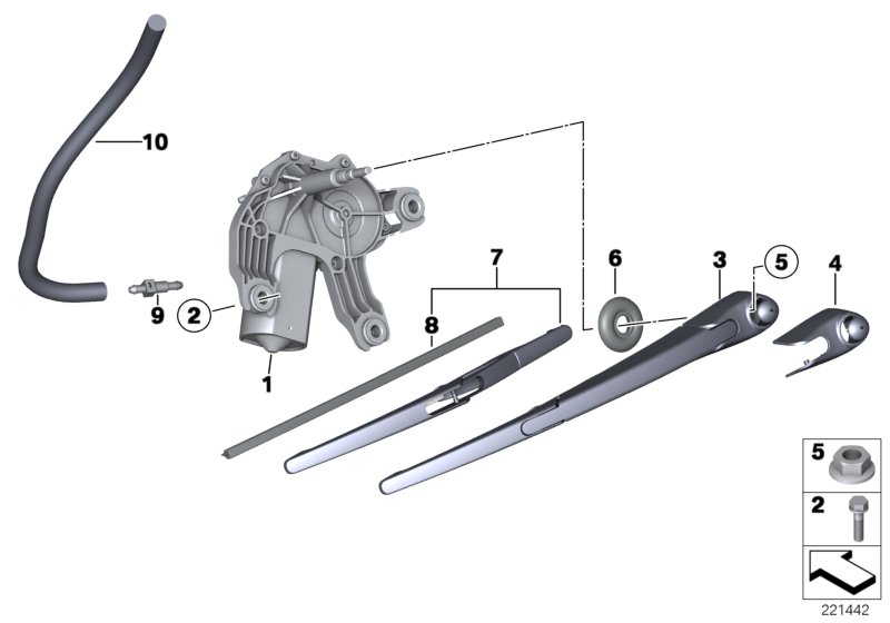 Single parts for rear window wiper