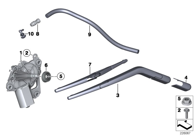 Single parts for rear window wiper