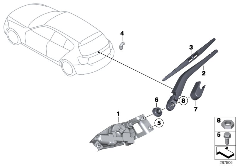 Single parts for rear window wiper