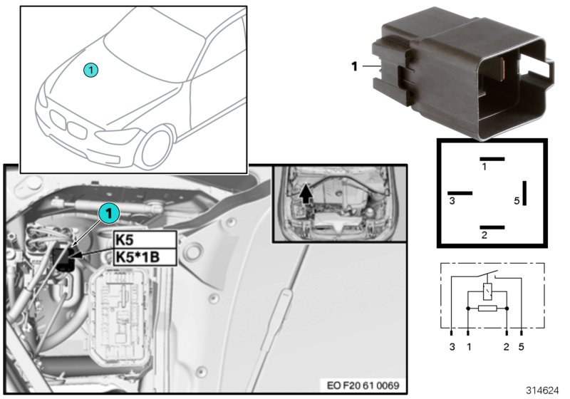 Relay, electric fan motor K5