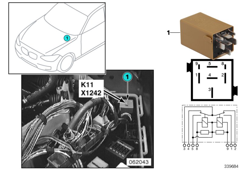 Relay, windscreen wipers K11