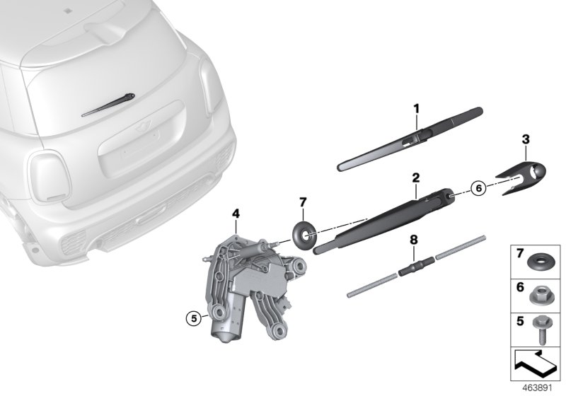 Single parts for rear window wiper
