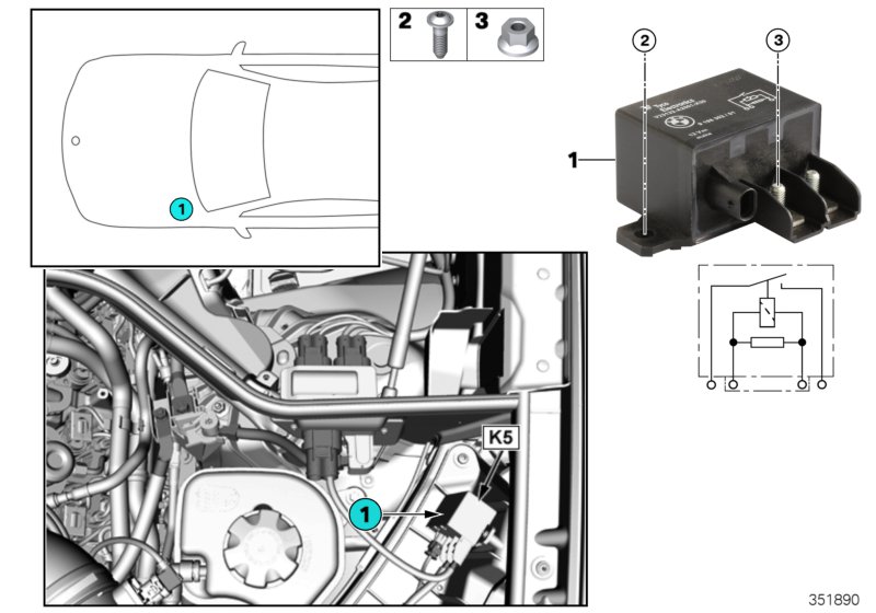Relay, electric fan motor K5