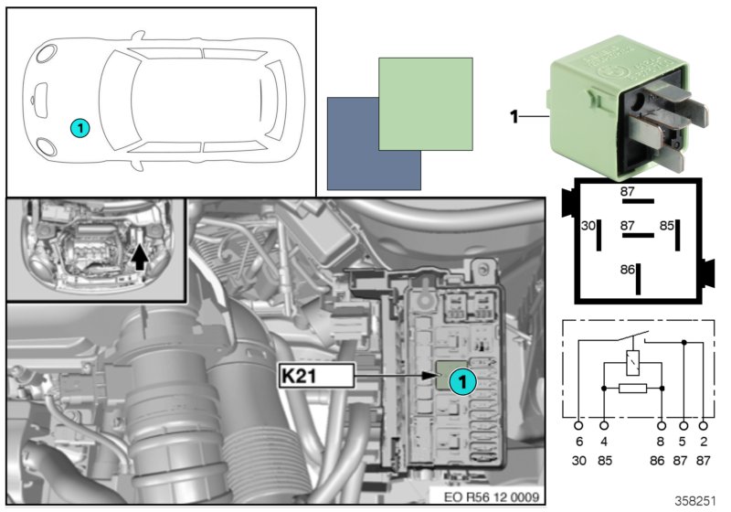 Relay, electric fan K21