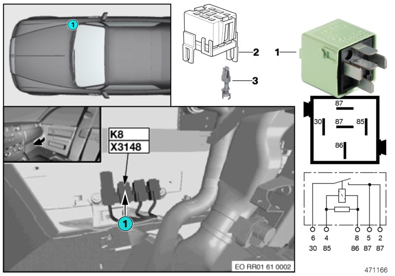 Relay, wiper rest position heating K8