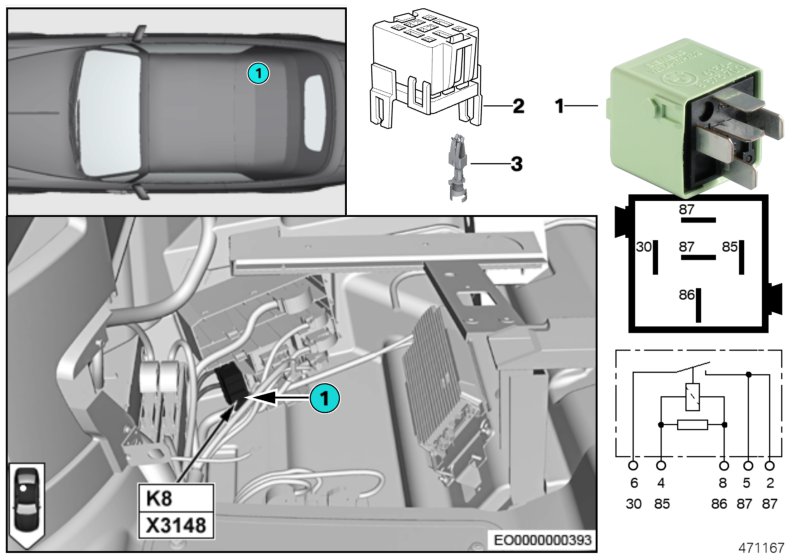 Relay, wiper rest position heating K8