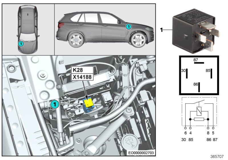 Relay, electric fan K28