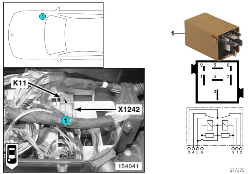 Relay, windscreen wipers K11