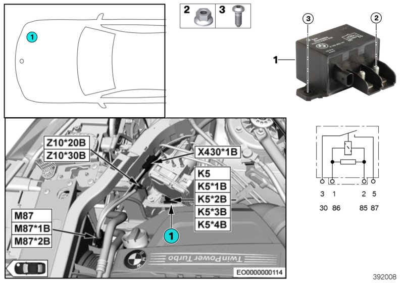 Relay, electric fan motor K5