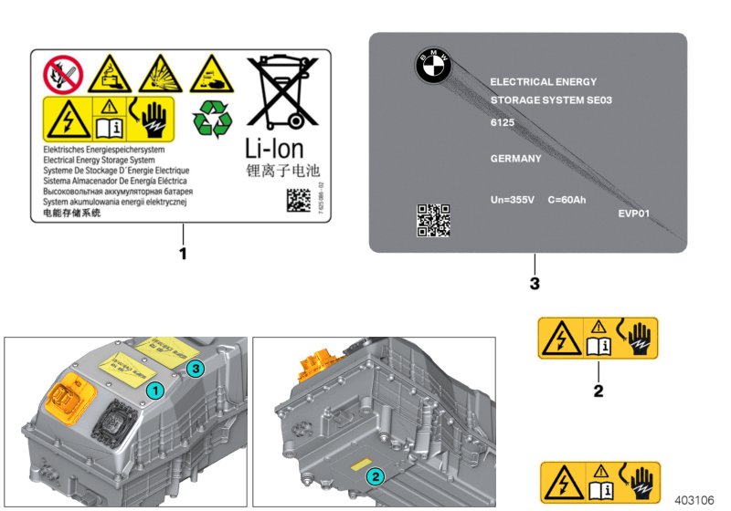 High-voltage accumulator, info labels
