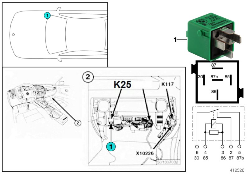 Relay,sidelight right/no.plate light K25