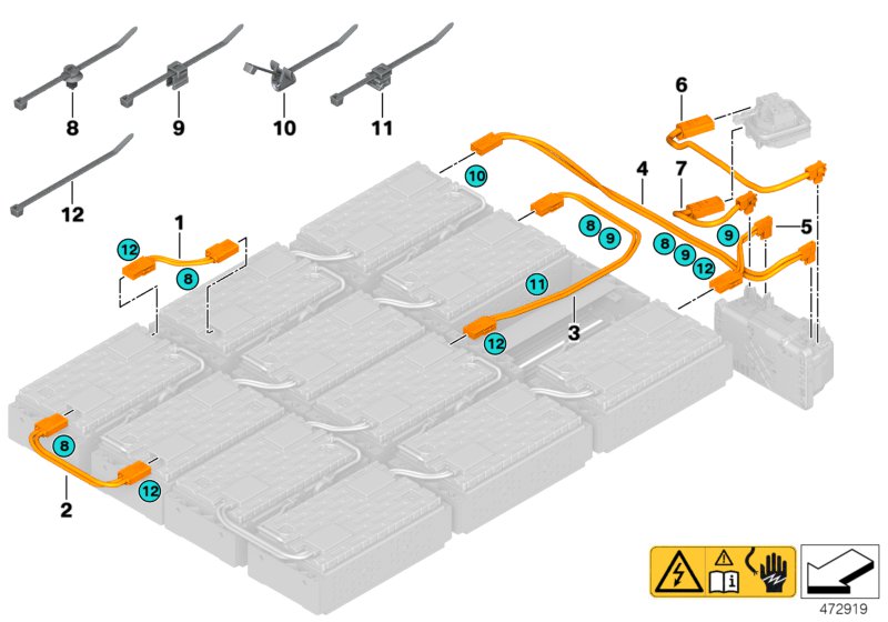 High-voltage accumulator, HV conn. cable