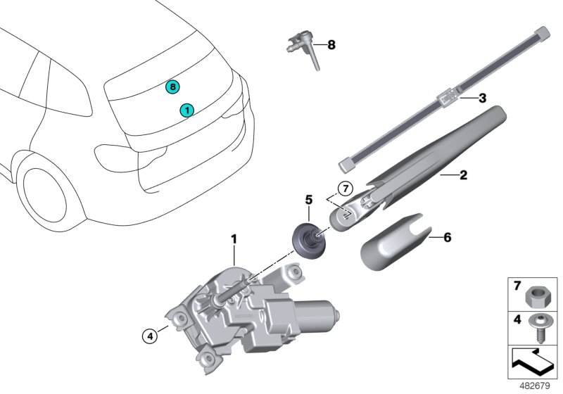 Single parts for rear window wiper