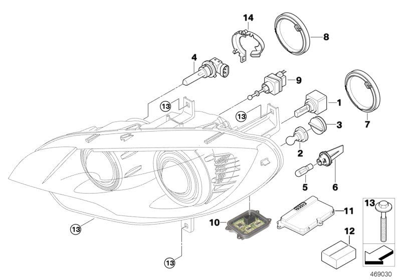 Single components for headlight