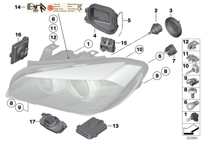 Single components f headlight Xenon/ALC