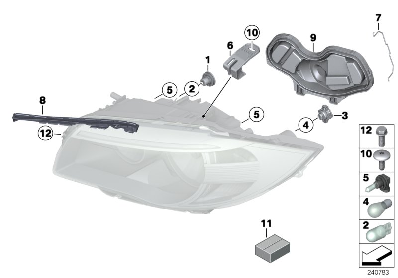 Single components for headlight