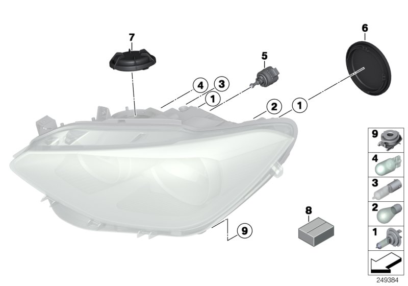 Individual parts for headlamp, halogen