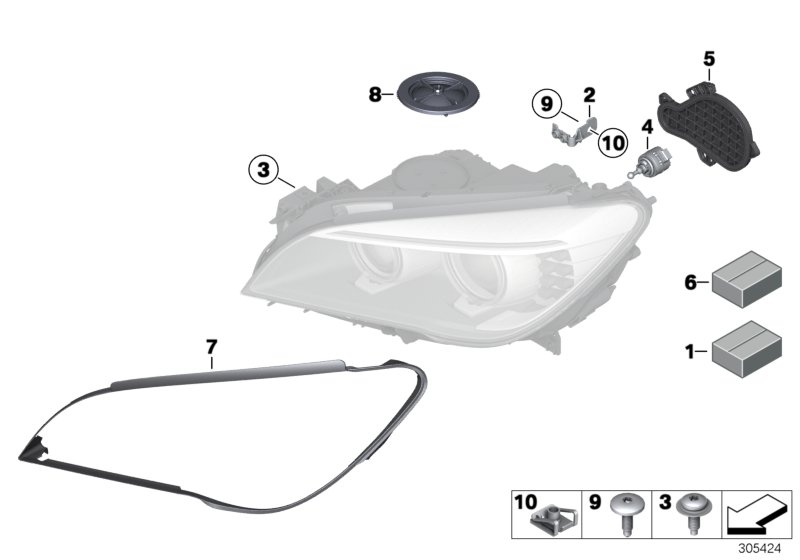Single components for headlight