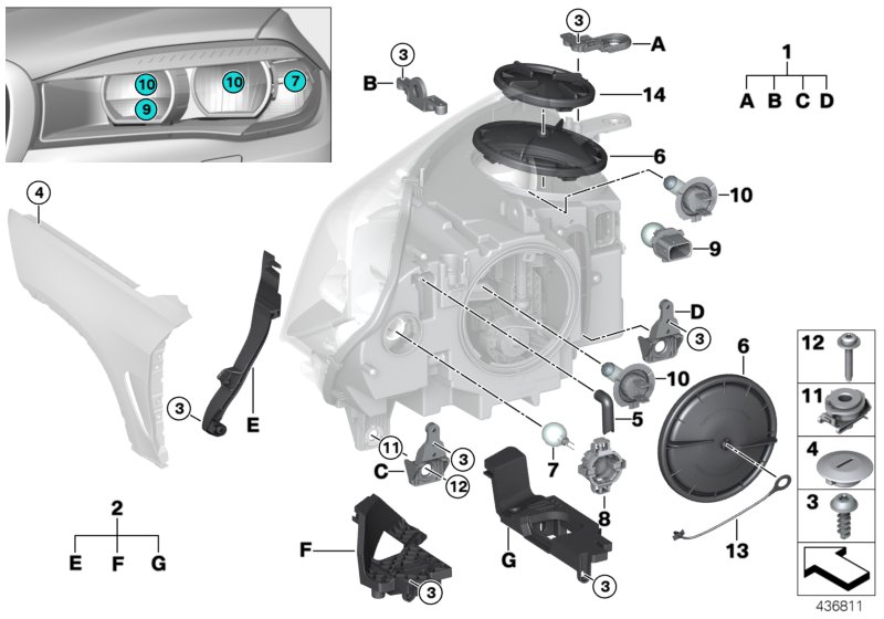 Single components for headlight