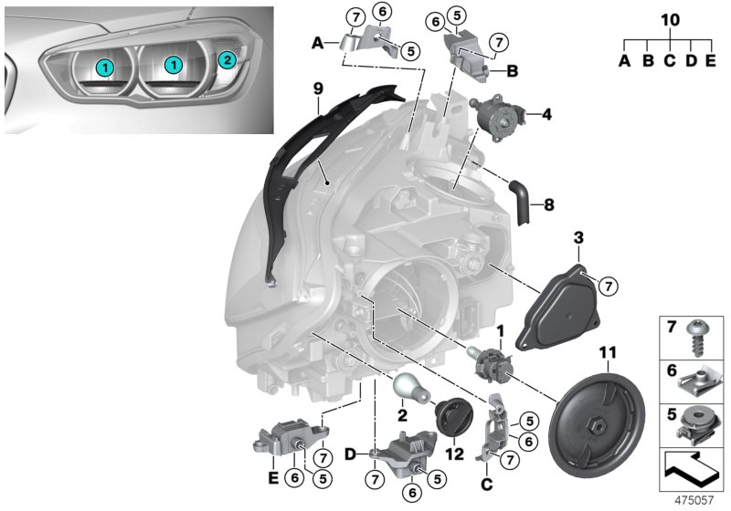 Individual parts for headlamp, halogen