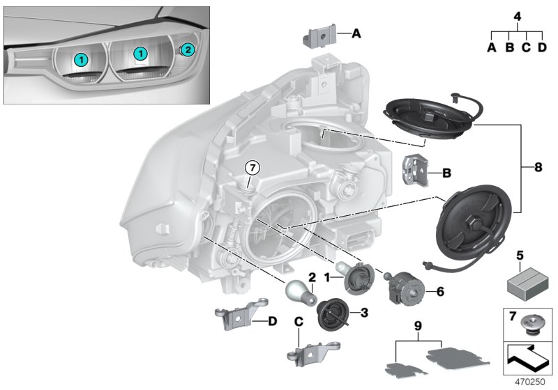 Individual parts for headlamp, halogen