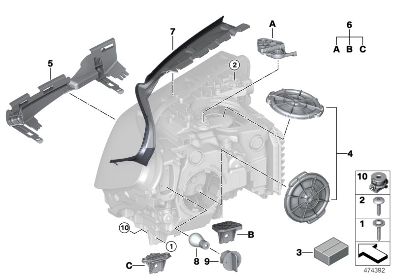 Single components for headlight