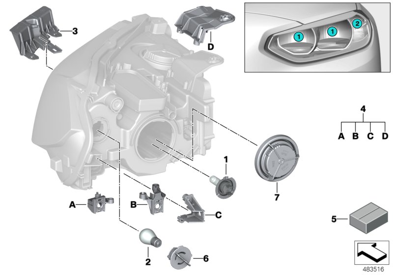 Individual parts for headlamp, halogen