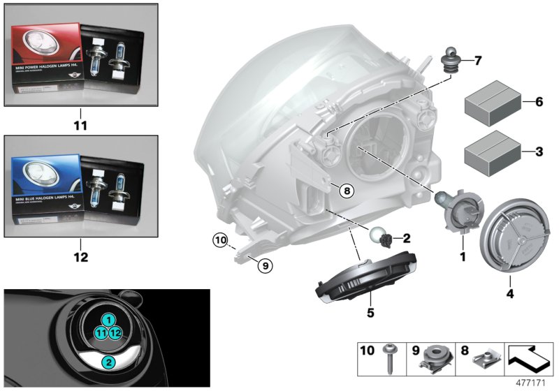Individual parts for headlamp, halogen