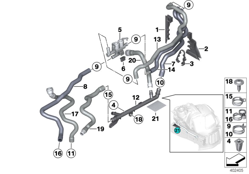 Coolant hoses, auxiliary heater