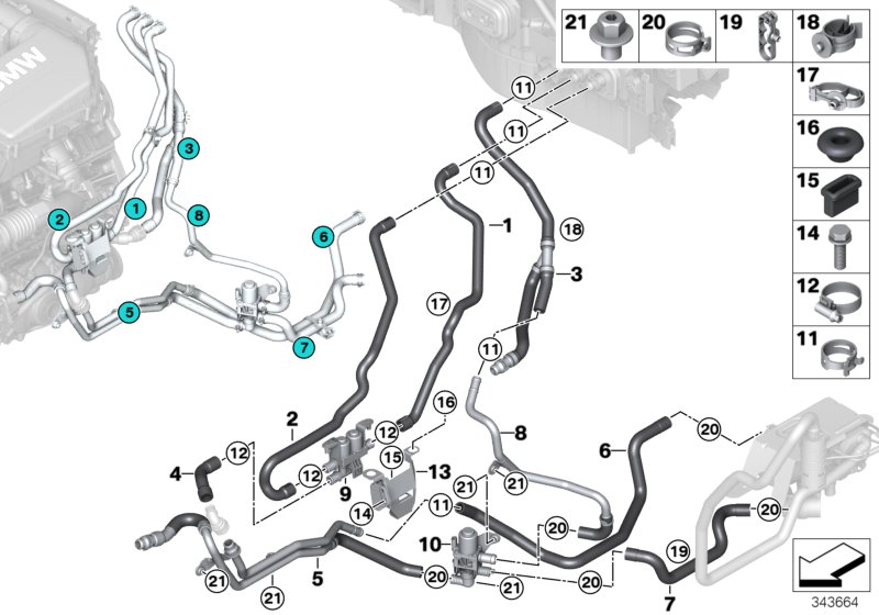 Coolant hoses, auxiliary heater