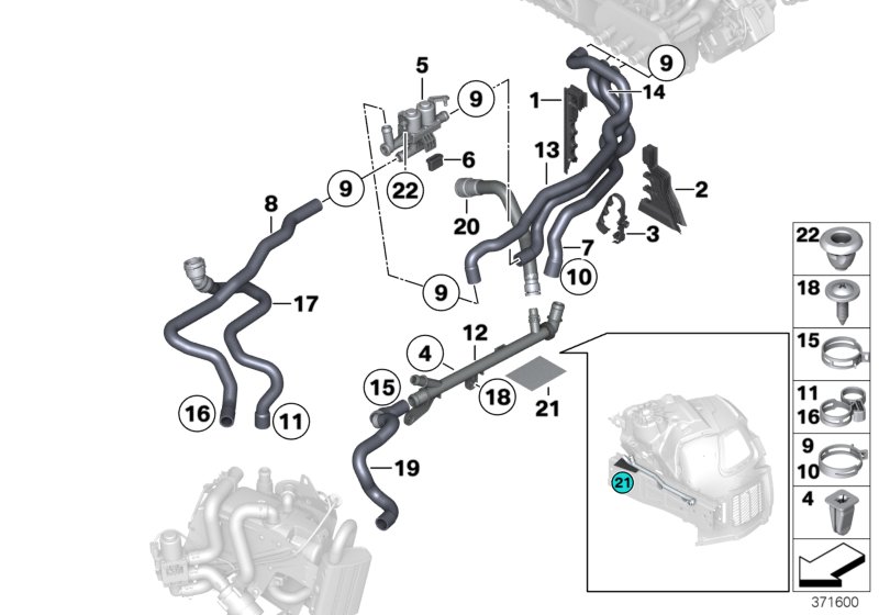 Coolant hoses, auxiliary heater