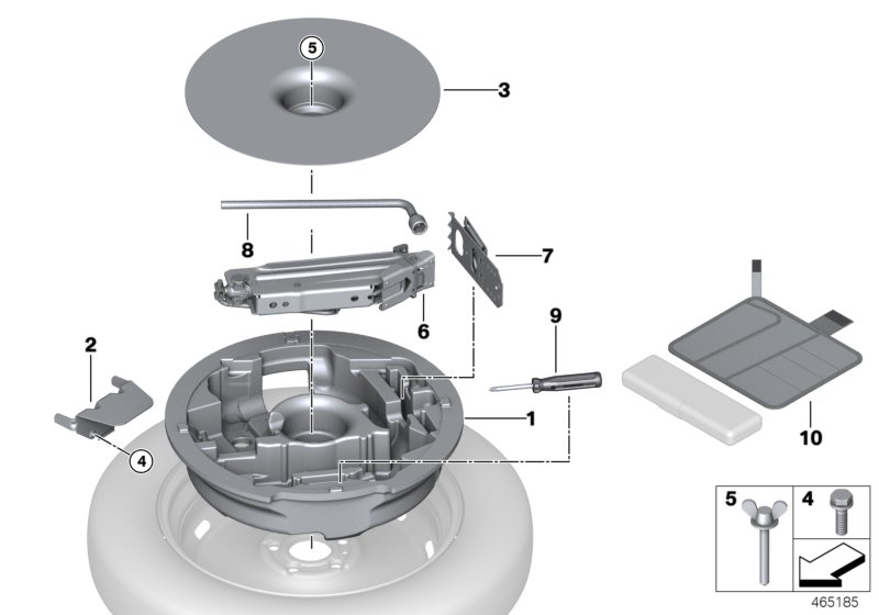 Jack/compact spare wheel attachment