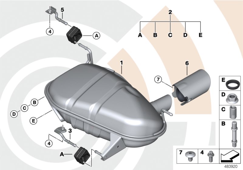 Rear silencer and installation kit