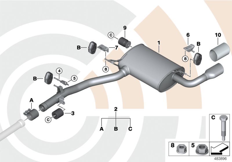 Rear silencer and installation kit