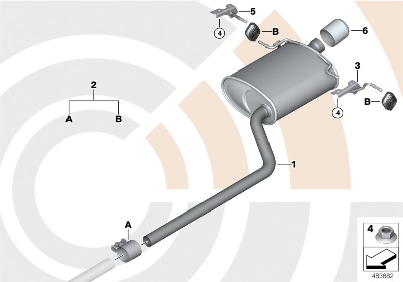 Rear silencer and installation kit