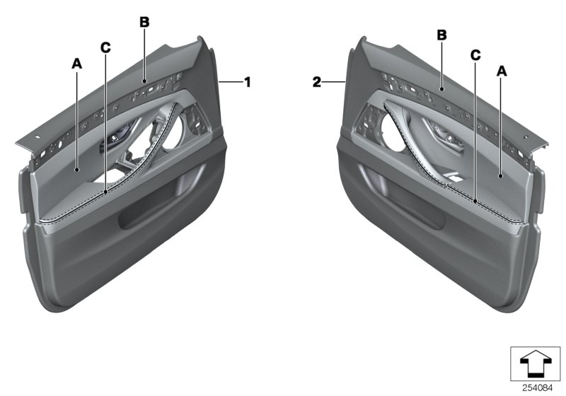 Individual door trim panel, front