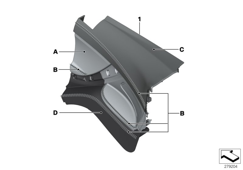 Indiv.lateral trim panel, leather