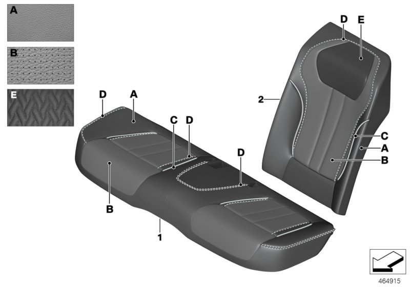 Indiv. cover, seat, rear, A/C leather